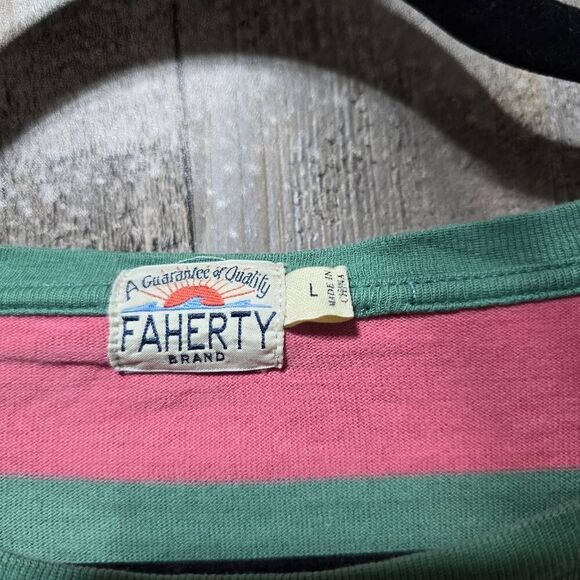 Faherty Brand Pink and Green Stripe Pocket Tee - Picture 3 of 4